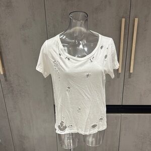 White Distressed Short Sleeve Tee